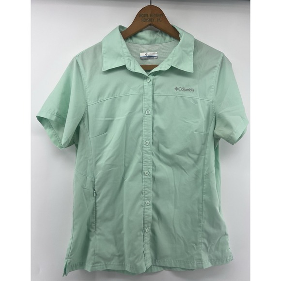 Columbia Tops - Columbia Womens Medium S/S Shirt Quick Dry Fishing Hiking Aqua Seafoam